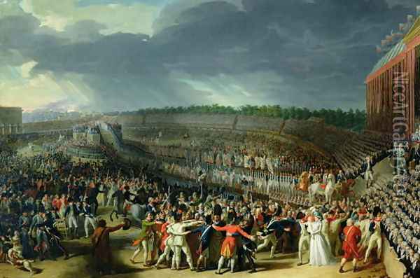 The Celebration of the Federation, Champs de Mars, Paris, 14 July 1790 Oil Painting - Charles Thevenin
