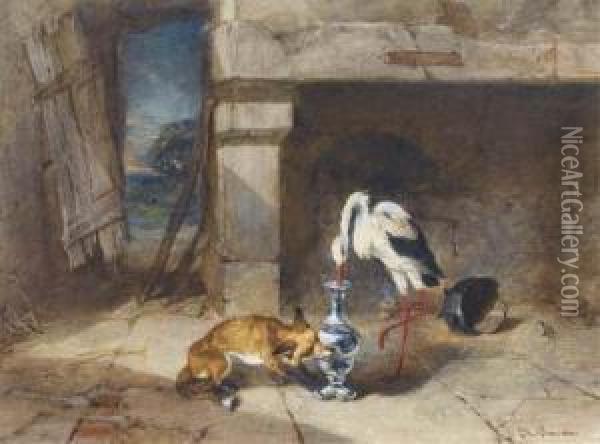 Le Renard Et La Cigogne De Jean De La Fontaine Oil Painting - Philippe Rousseau