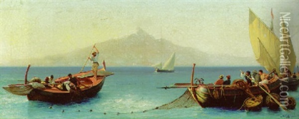 Una Pescata Nel Golfo Di Catania, Sicilia Oil Painting - Friedrich Nerly the Younger