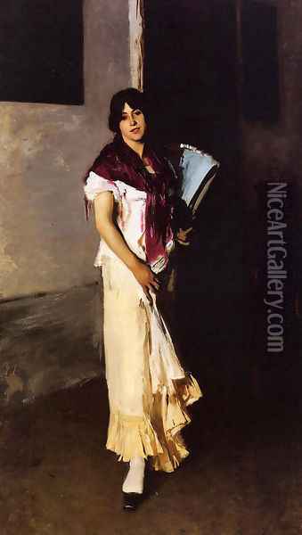 Italian Girl with Fan Oil Painting - John Singer Sargent