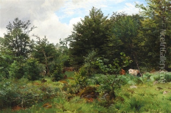 Grassing Cattle In A Glade Oil Painting - Joakim Frederik Skovgaard