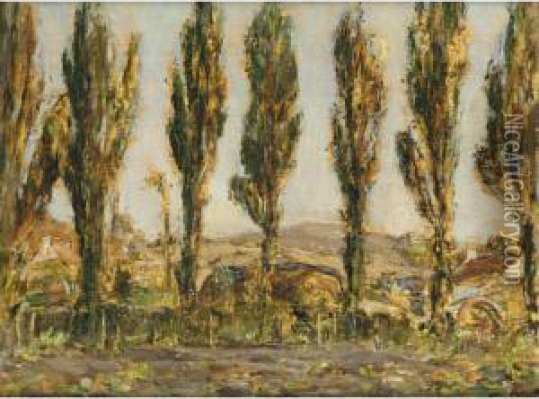 Poplars In Jersey Oil Painting - Alexander Ignatius Roche