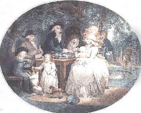 A Tea Garden colour stipple engraving after Morland Oil Painting - George Morland