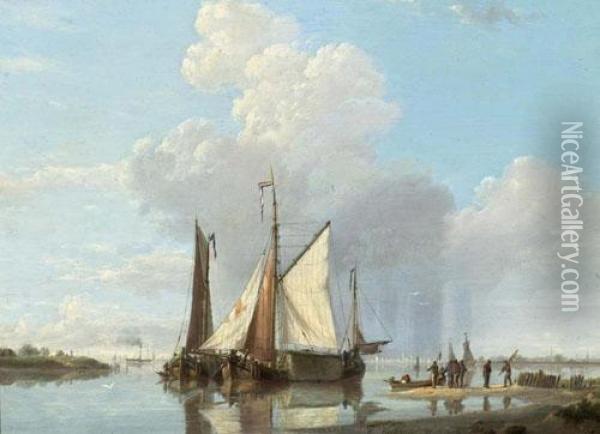Schiffe Bei Ruhiger See. Oil Painting - Hermanus Koekkoek