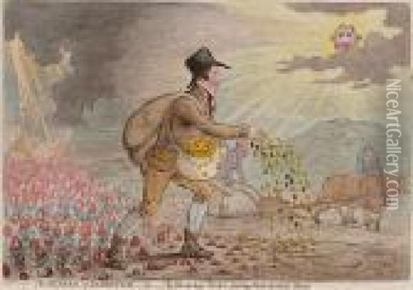 The Generae Of Patriotism-or-the Bloomsbury Farmer Planting Bedfordshire Wheat Oil Painting - James Gillray