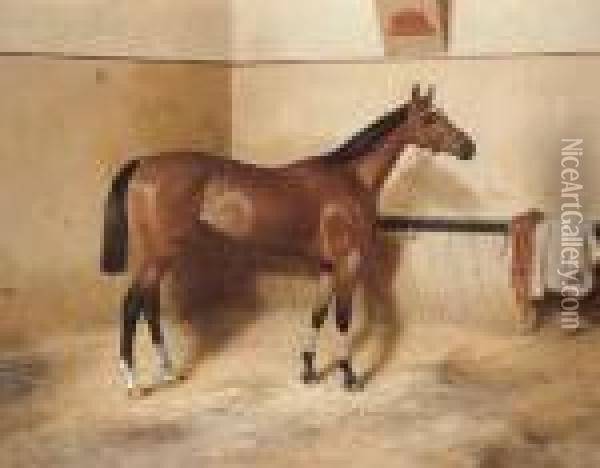 Lady Minting In A Stable Oil Painting - G.D. Giles