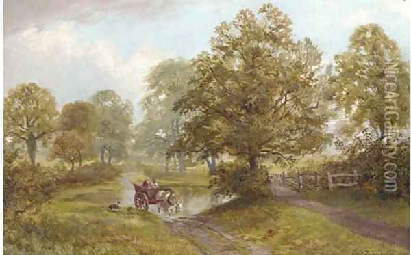 Crossing the ford near Ticknall Oil Painting - George Turner
