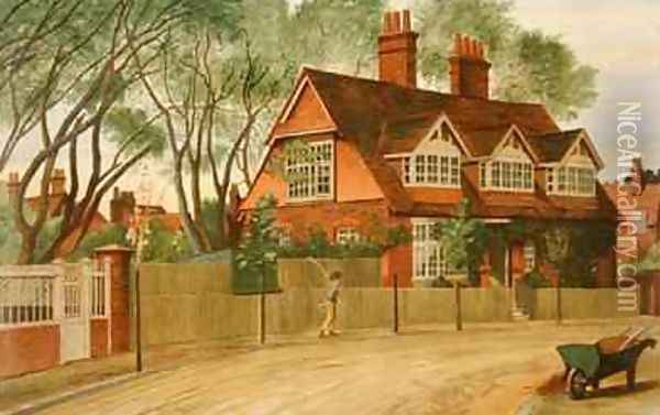 Queen Anne Gardens looking North, Bedford Park, Chiswick Oil Painting - Henry Marriott Paget