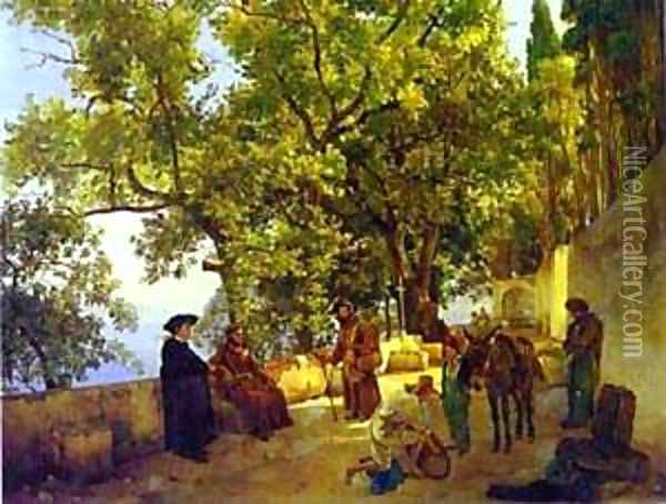 A Terrace On A Seashore A Small Town Of Capuccini Near Sorrento 1827 Oil Painting - Silvestr Fedosievich Shchedrin