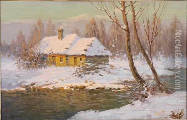 Winter Morning Oil Painting - Jakov Ivanovic Brovar