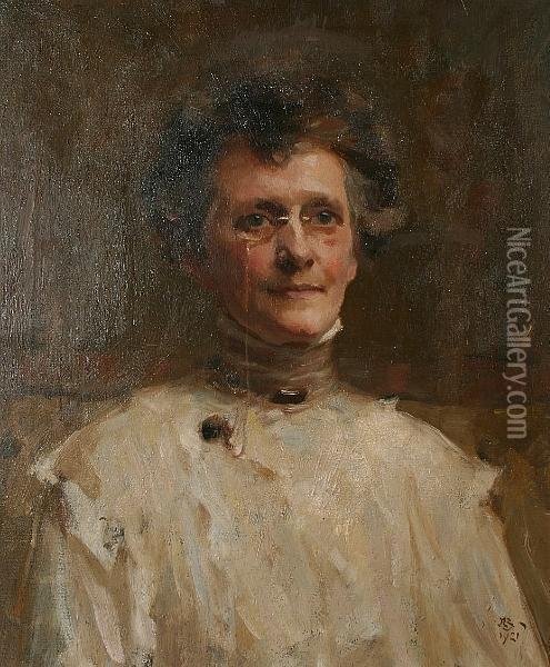 'portrait Of The Artist's Mother, Herself A Painter, Mrs Amelia Barber' Oil Painting - Reginald Barber