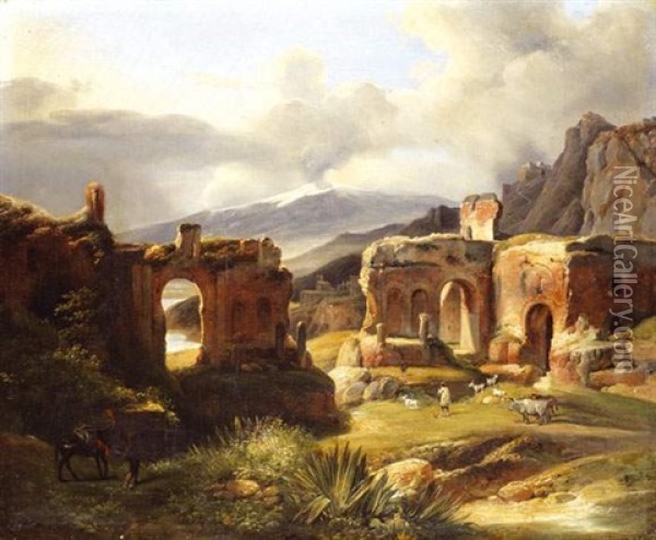 Ruines Antiques Et Bergers Oil Painting - Louis Auguste Lapito