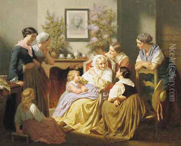 Grandmother's Story Oil Painting - Hugues Merle