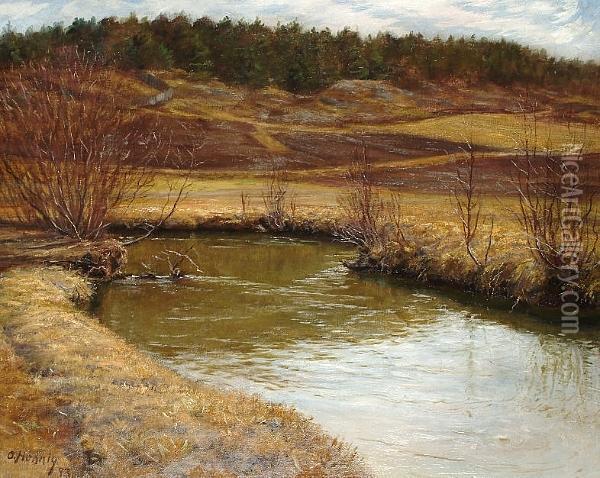 A River Landscape Oil Painting - Otto Hennig