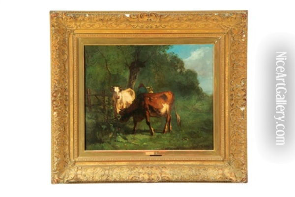 Cows At Pasture Oil Painting - Andres Cortes y Aguilar