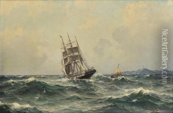 Sailing Boat And Pilot Boat Oil Painting - Lars Laurits Larsen Haaland