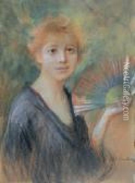 Portret Kobiety Z Wachlarzem Oil Painting - Teodor Axentowicz