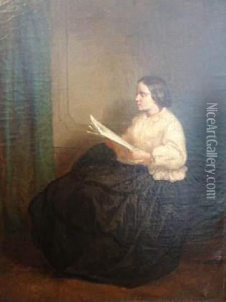 Jeune Femme Lisant Oil Painting - Amedee Bourson