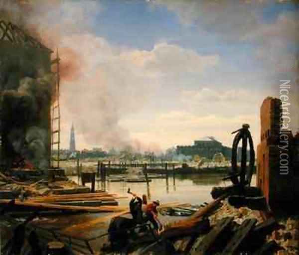 Hamburg after the Fire of 1842 Oil Painting - Johann Martin Gensler