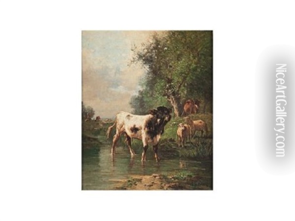 Paisaje Con Vacas Oil Painting - Antonio Cortes Cordero