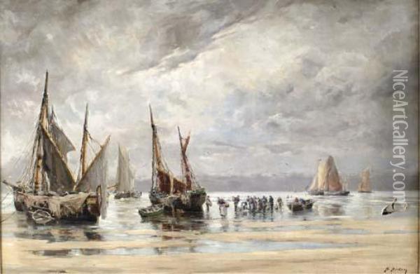 Fishing Boats Offshore Oil Painting - Henri Arden