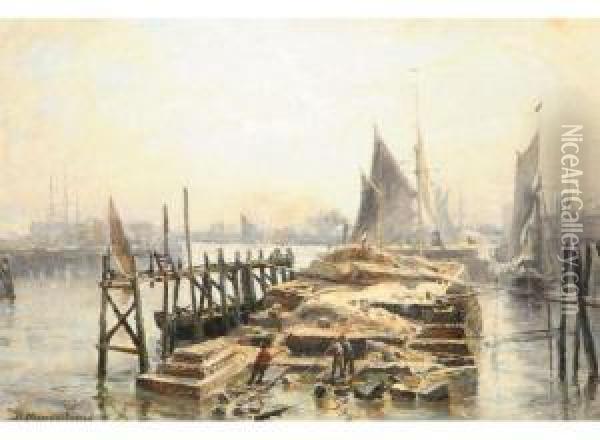 Ostende, Die Vergrosserung Des Fischerhafens Oil Painting - Friedrich Ernst Morgenstern