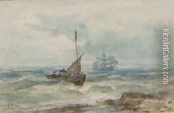 Fishing Boats Off Acoast Oil Painting - Frederick George Reynolds