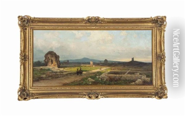 Ruins In An Italian Landscape Oil Painting - Andreas Achenbach