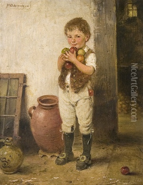 The Boy With The Apples Oil Painting - Hugo Oehmichen