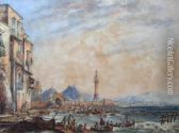 The Mole Lighthouse, Bay Of Naples Oil Painting - Gabriele Carelli