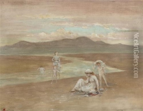 Bathers At Dusk Oil Painting - George Russell