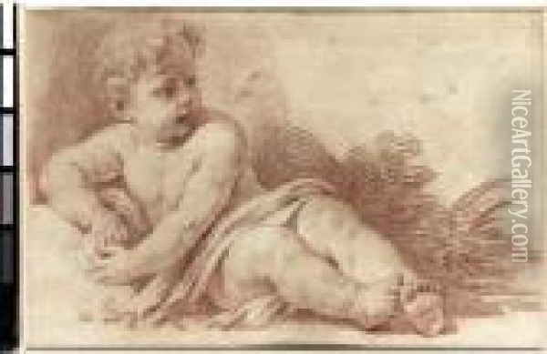 A Recumbent Young Child With An Apple Oil Painting - Louis Lagrenee