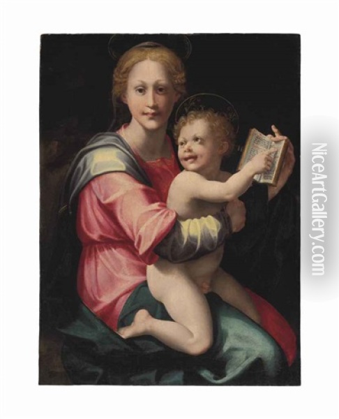 The Madonna Teaching The Christ Child To Read Oil Painting - Carlo Portelli