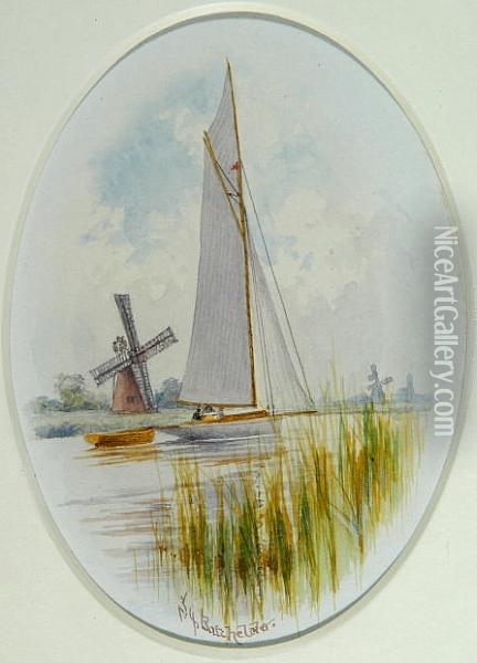 Sailing Boats On The Broads Oil Painting - Stephen John Batchelder