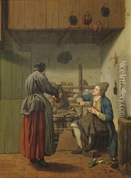 A Cobbler In His Workshop Oil Painting - Jan Josef Horemans the Younger