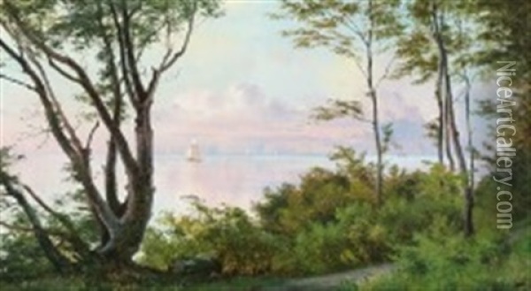 View Through The Trees Looking Towards The Sea Oil Painting - Carl Frederik Peder Aagaard