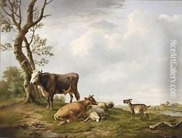 Cattle In A Meadow Oil Painting - Louis Pierre Verwee