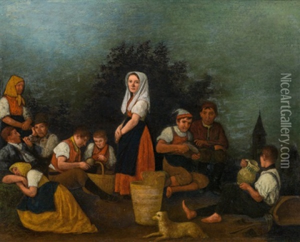 Familie Schreiber Im Weinberg Ii Oil Painting - Michael Neder