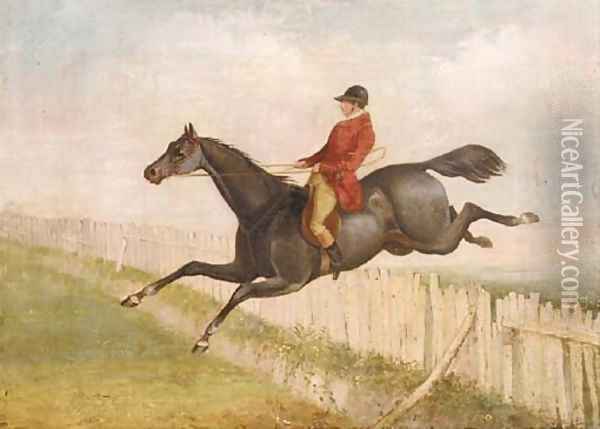 A huntsman on horseback jumping a fence Oil Painting - Henry Jnr Alken