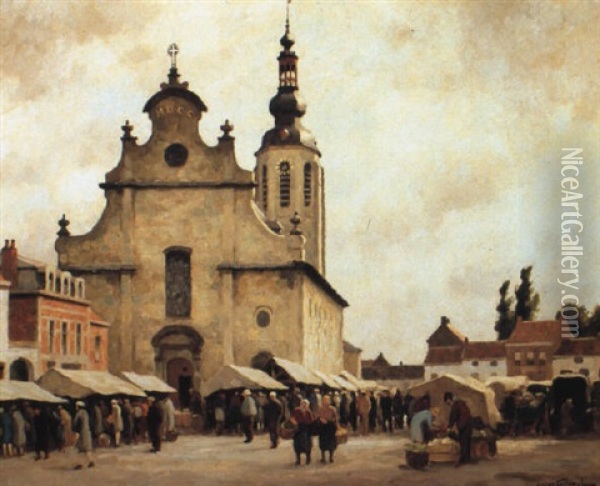 Markt Te Zele Oil Painting - Victor Olivier Gilsoul