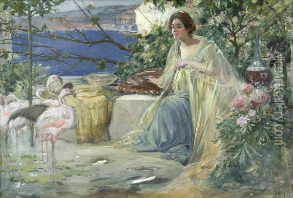 Junge Frau In Ihrer Villa Am Meer Oil Painting - Sydney K. Hartmann