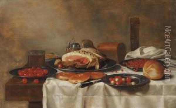 A Ham On A Silver Plate Oil Painting - Floris Gerritsz. van Schooten