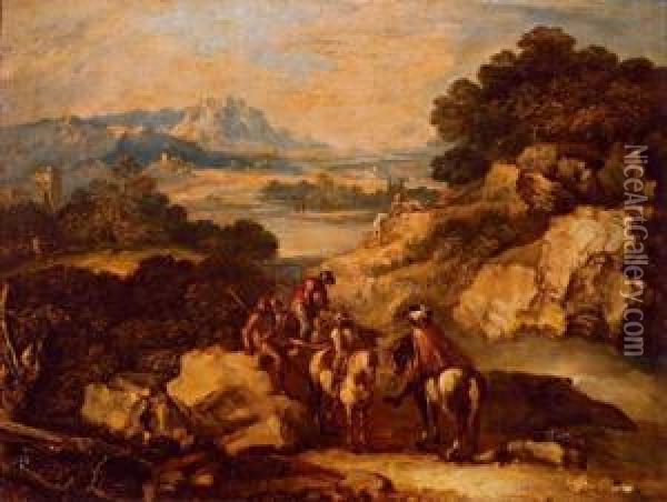 Cavalieri In Un Paesaggio Oil Painting - Antonio Maria Marini