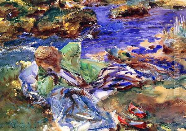 Woman in a Turkish Costume (or A Turkish Woman by a Stream) Oil Painting - John Singer Sargent