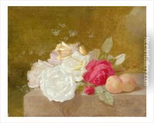 Roses Et Peches Oil Painting - Jules Ferdinand Medard