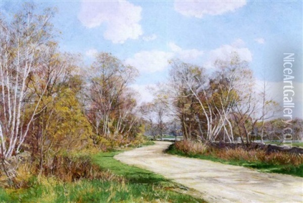 Autumn Landscape With Rural Path Oil Painting - Olive Parker Black