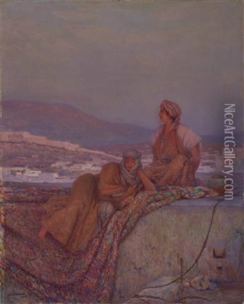 Ladies On The Terrace At Sunset Oil Painting - Louis Auguste Girardot