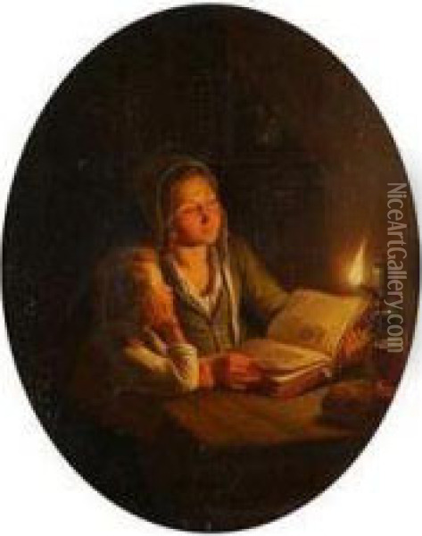 An Evening Read Oil Painting - C. Muller