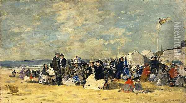 Beach Scene, Trouville II Oil Painting - Eugene Boudin