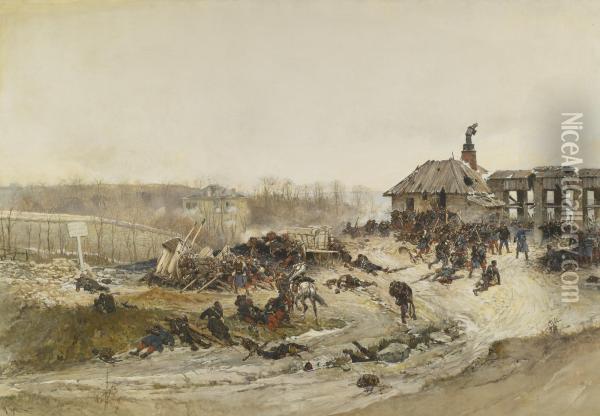 Le Four A Chaux: A Study For The Panorama Of The Battle Of Champigny Oil Painting - Alphonse Marie de Neuville